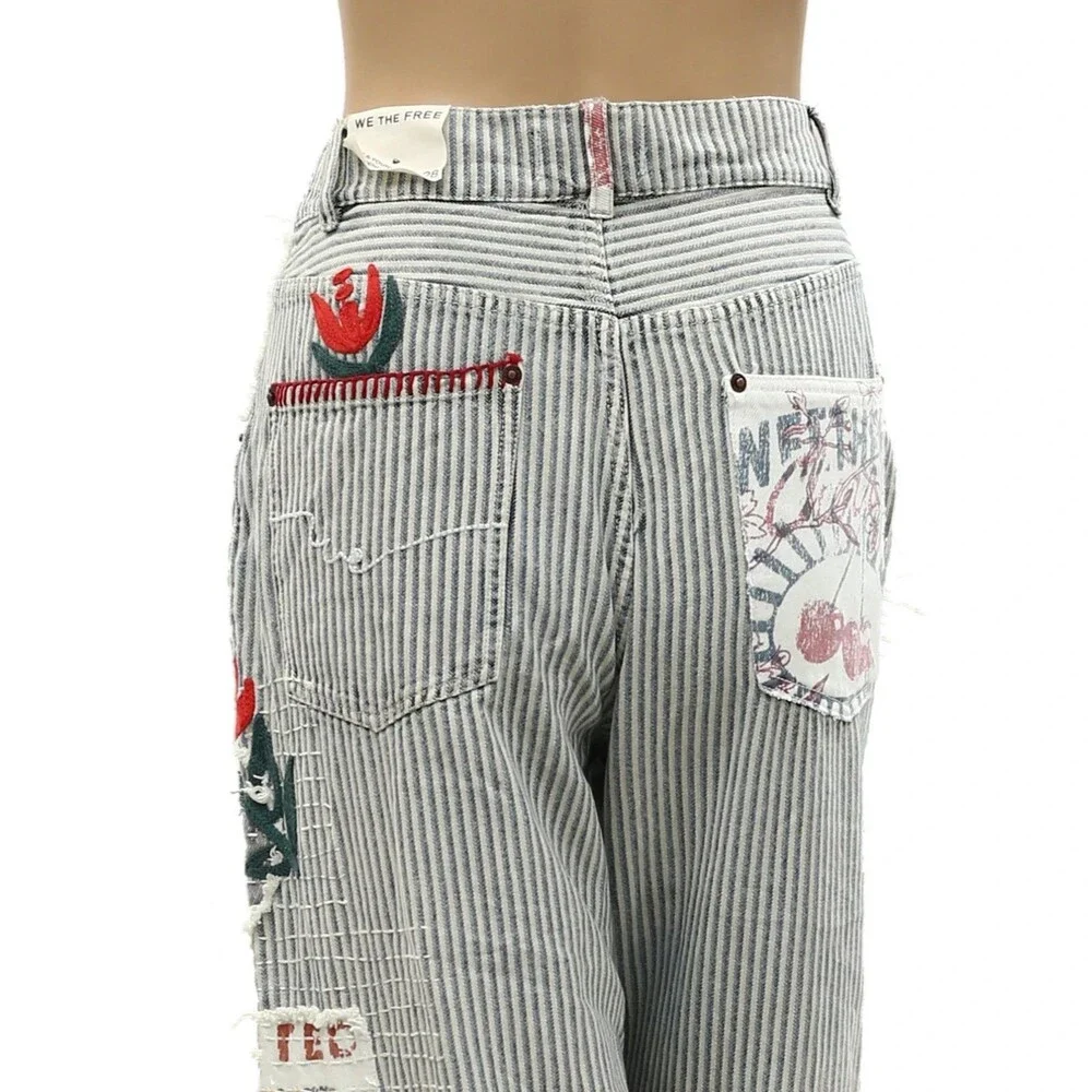 Free People We The Free Lost And Found Boyfriend Jeans Pants PatchworkXXS 288451